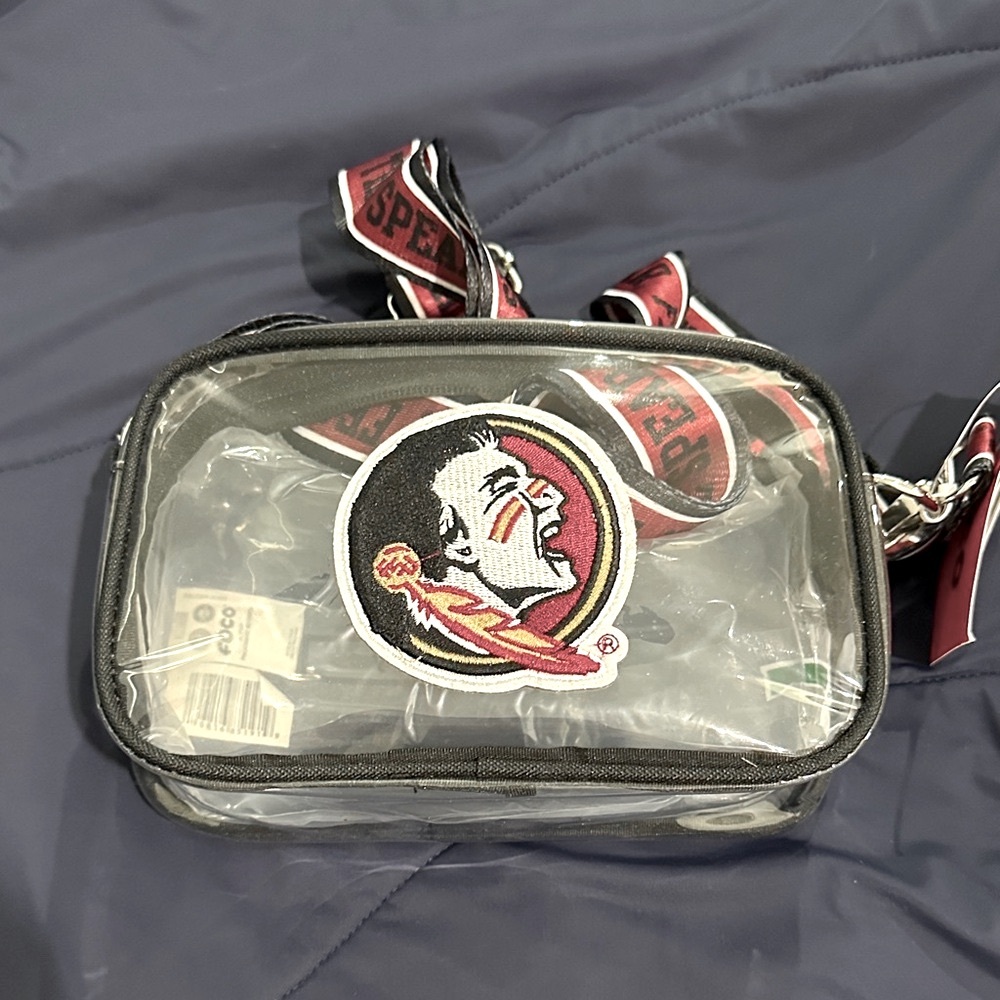 FSU Clear Crossbody Bag with Black Trim and Logo